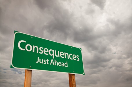 Road sign with "Consequences Just Ahead" written on it